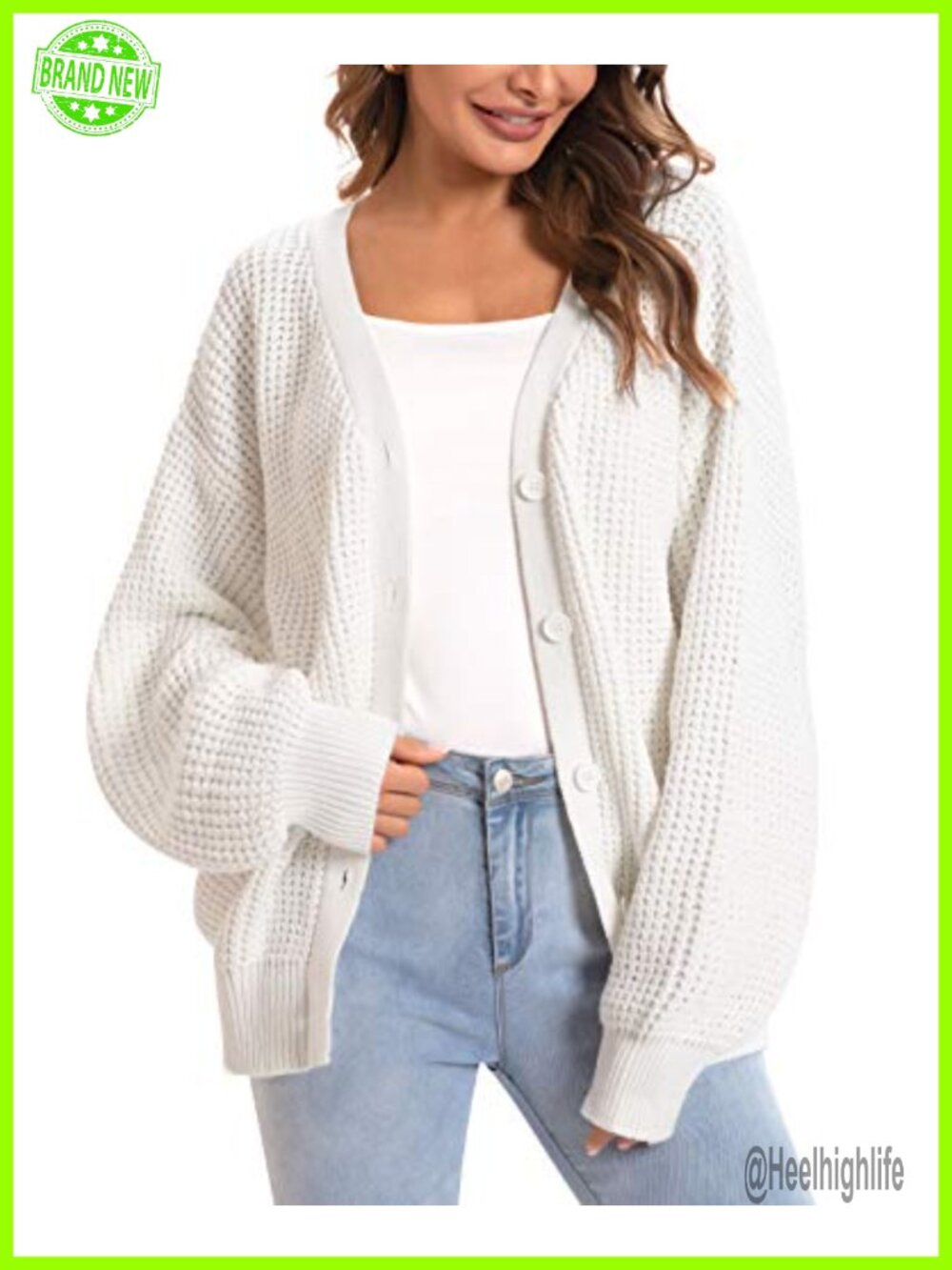 Women's Oversized 100% Cotton Cardigan Sweater V-Neck Long Sleeve